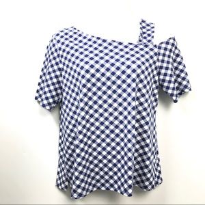 Isaac Mizrahi Top Cut Out Short Sleeve Plaid